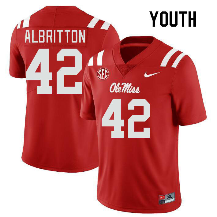 Youth #42 Jason Albritton Ole Miss Rebels College Football Jerseyes Stitched Sale-Red